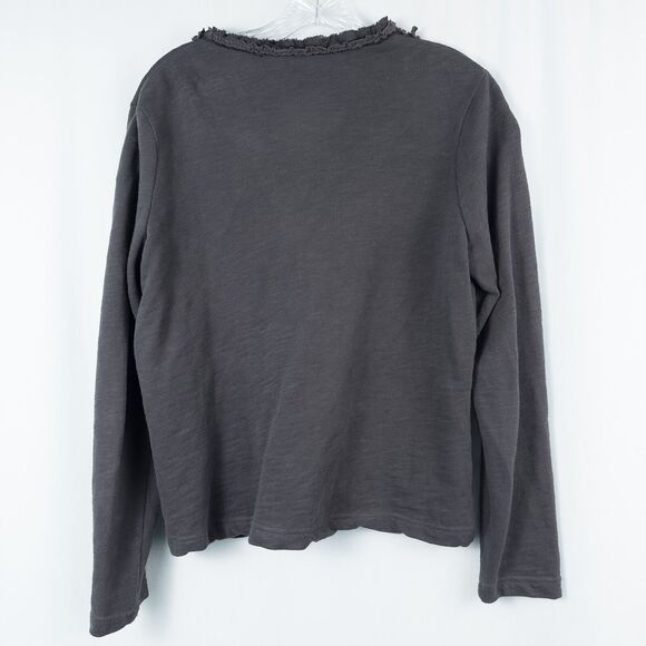 Eddie Bauer Floral Ribbon Trim Slub Knit Button Cardigan Womens Large Gray Boho - Picture 2 of 16